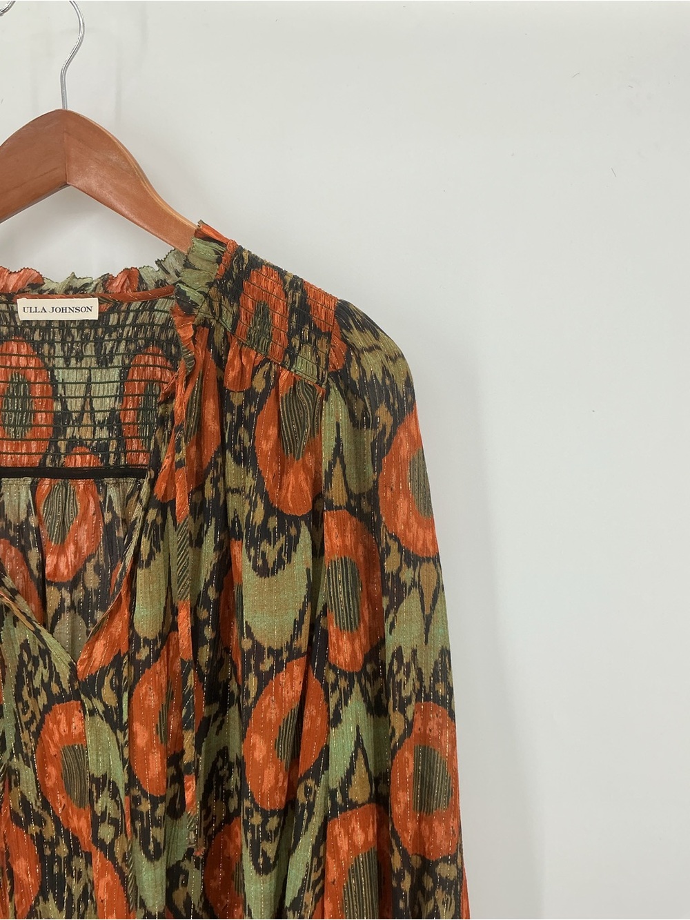 Ulla Johnson Anita Abstract Print Metallic Blouse Tie Neck NWOT Size 2 - Picture 8 of 11
